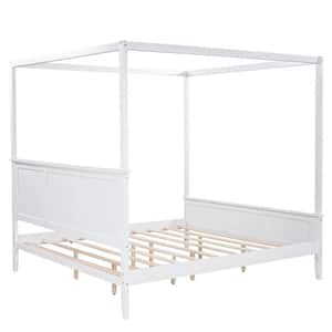 ANBAZAR White King Size Canopy Platform Bed with Headboard and ...