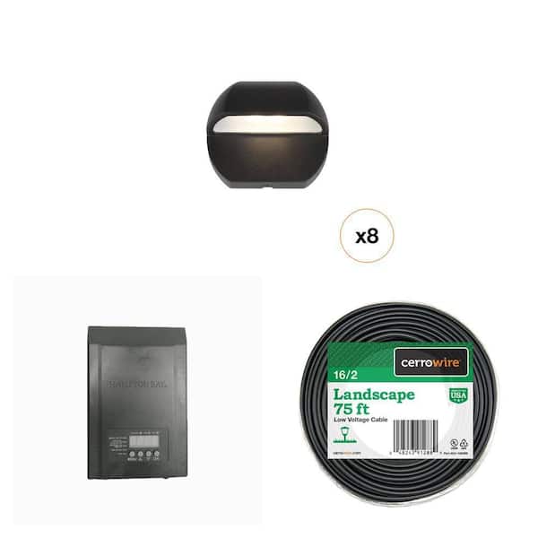 200-Watt Low-Voltage Landscape Transformer, 100 ft. 14/2 Wire, and 390 Lumen LED Flood Light (4-Pack)