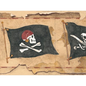 Brown, Black, Beige Pirate Prepasted Wallpaper Border