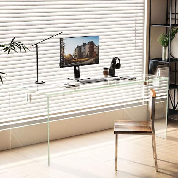 53.14 in. rectangular white tempered glass computer Desk