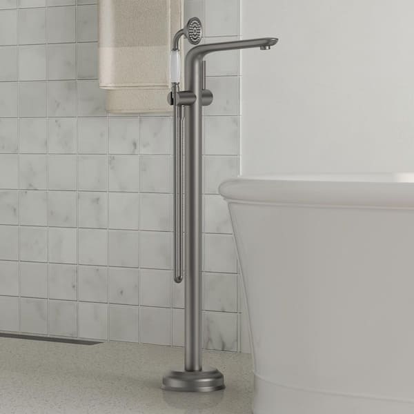 Single Handle Floor Mounted Free Standing Claw Foot Tub Faucets with Handheld Shower in Brushed Nickel Valve Included