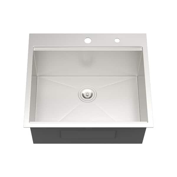 25 in. Drop-in Single Bowl 16 Gauge Brushed Nickel Stainless Steel Kitchen Sink with Drain,Cutting Board