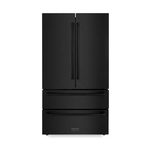 ZLINE Kitchen and Bath 36 in. 4-Door French Door Refrigerator with Internal Ice Maker in Fingerprint Resistant Black Stainless Steel