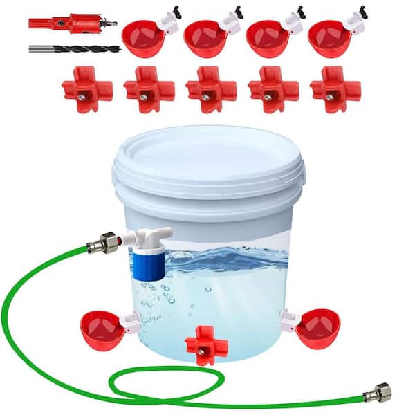 Automatic Poultry Waterer Kit with Hose and Nipples Cups for Chicken Turkey Peafowl Duck Goose Leak-Free Design