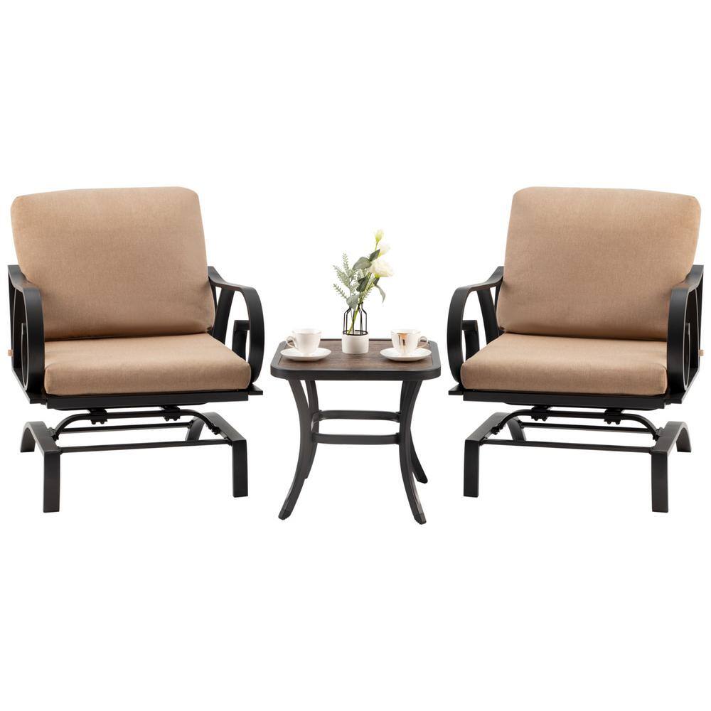 ANGELES HOME 3Piece Metal Patio Conversation Set with Brown Cushions