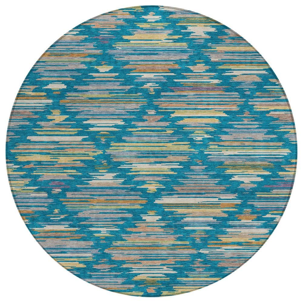 Chantille Machine Washable Indoor/Outdoor Abstract ACN2502 Teal 8 ft. x 8 ft. Round Rug price history on PriceWatchPro