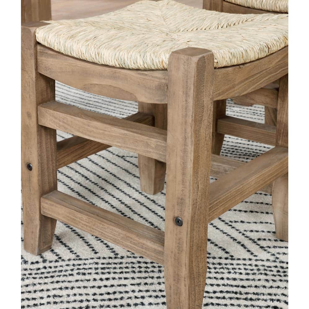 Rustic Industrial 18" Pine Wood Stool with Natural Rush Seat
