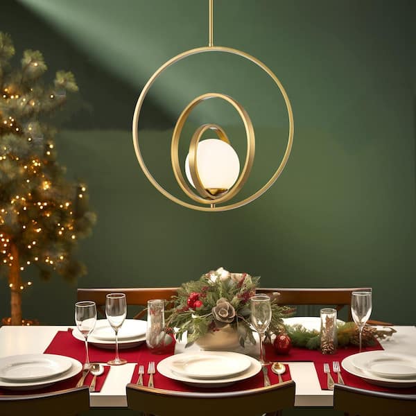 RRTYO Boley 1-Light Plated Gold Globe Orb Bubble Pendant Light with Opal Glass Globe Shade