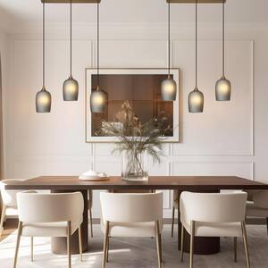 Apphia 3-Light Plating Brass Island Linear Chandelier with Textured and Colored Glass Shades and No Bulb Included