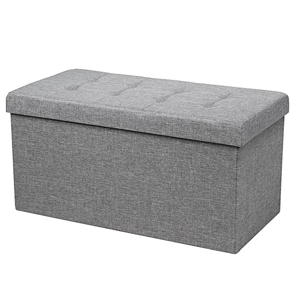 Costway 31.5 in. Dark Grey Fabric Foldable Storage Ottoman Toy Chest with Removable Storage Bin