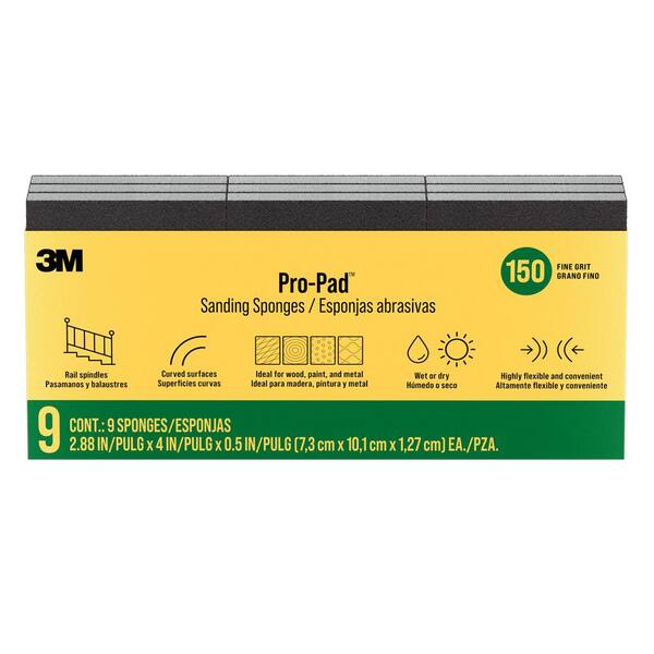 3M 2.88 in. x 4 in. x .5 in. Coarse, 80 Grit Pro-Pad Sanding Sponge (9-Pack)