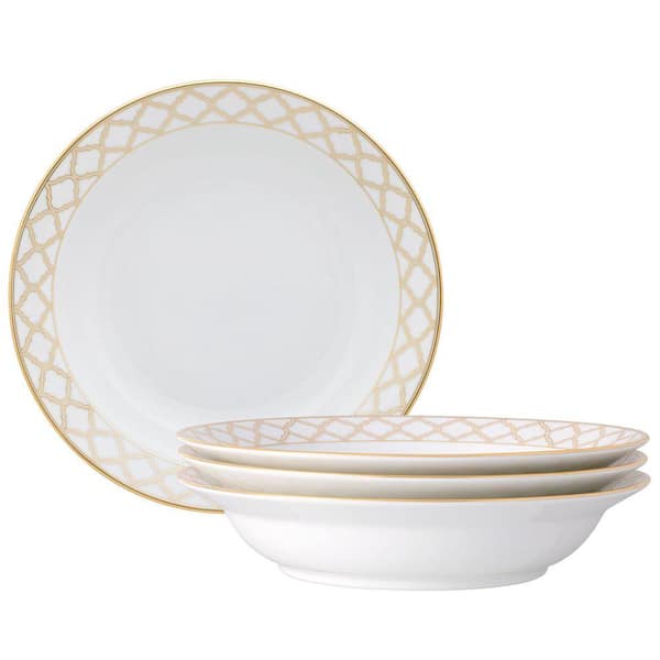 Noritake Eternal Palace Gold 10 in. 25 oz. (Gold) Porcelain Rim Dinner Bowls, (Set of 4)
