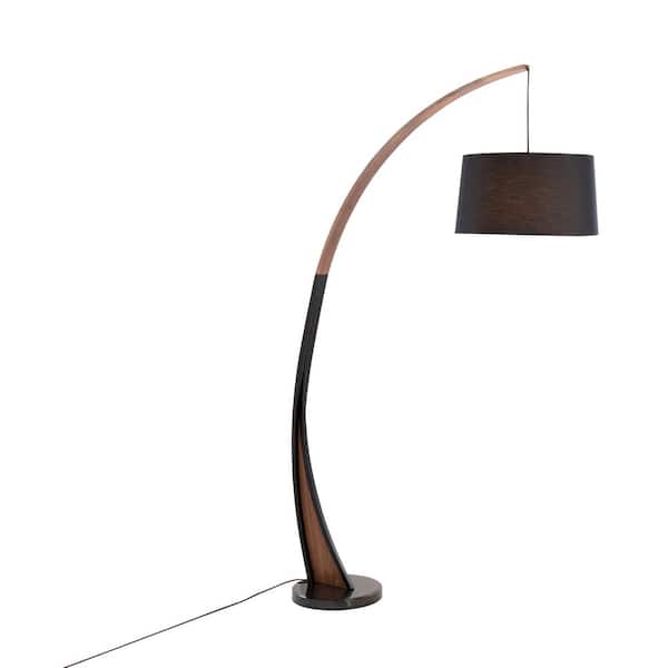 77 in. Walnut Mid-Century Modern 1-Light Smart 1-Way (On/Off) Standard Floor Lamp for Linen Drum Shade