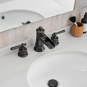 Classic 8 in. Widespread Double Handle Brass Bathroom Faucet with Pop Up Drain, Water Supply Hoses in Oil Rubbed Bronze