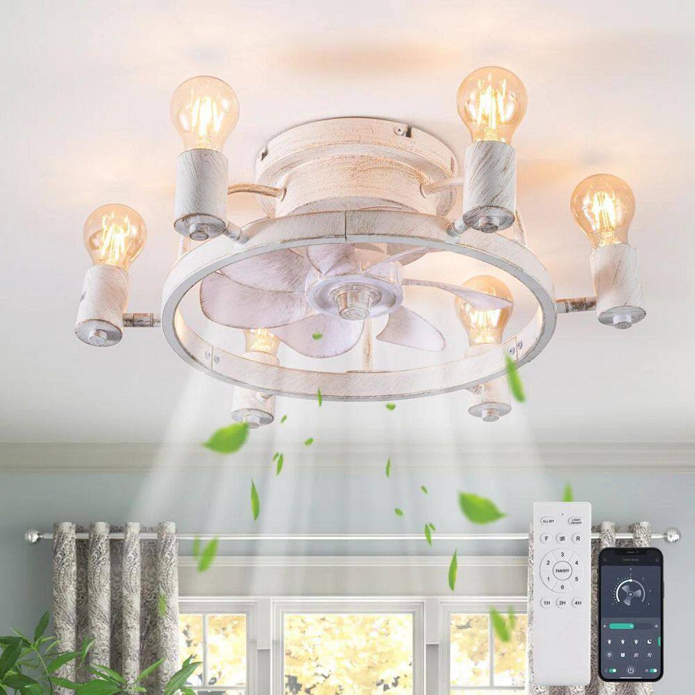 20.47 in. White Farmhouse Reversible Timer Caged Low Profile Flush Mount Ceiling Fan with Remote Included for Bedroom price history on PriceWatchPro