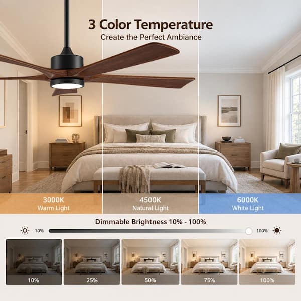 Overhead Fans Duclsaty 60 in Solid Wood Ceiling Fan with Light Remote Dimmable Full ...