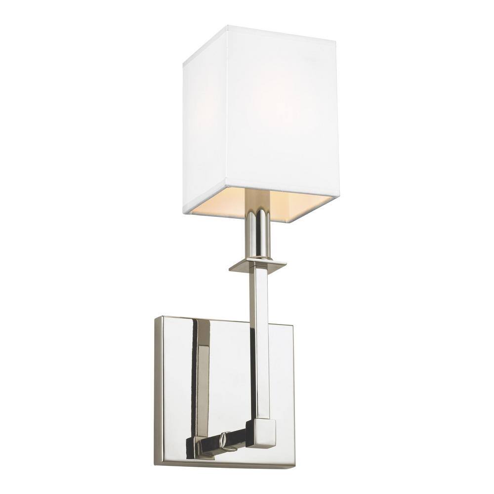 Polished Nickel 1-Light Wall Sconce with White Parchment Shade