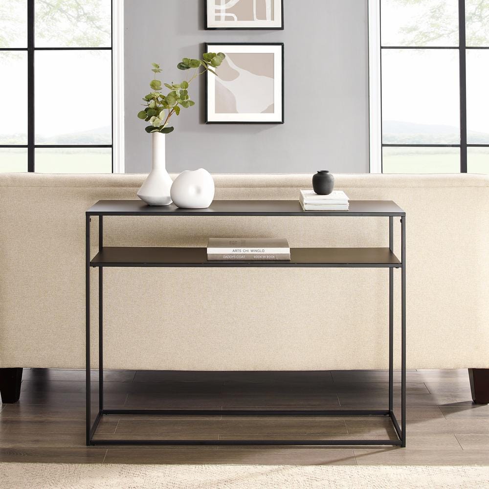 Streamlined Braxton Matte Black Steel Console Table with Storage