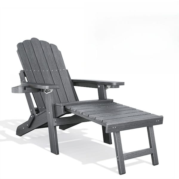 Unbranded Adirondack Chair with Retractable Ottoman, Outdoor Folding Chair Set (1-Pieces) for Garden, Gray