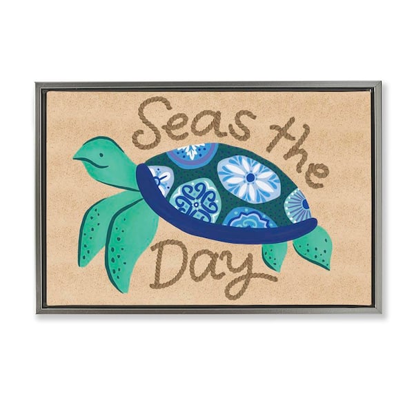 Stupell Industries Seas The Day Turtle by Deborah Curiel Gray Floater Frame Coastal Graphic Art Print 17 in. x 25 in.