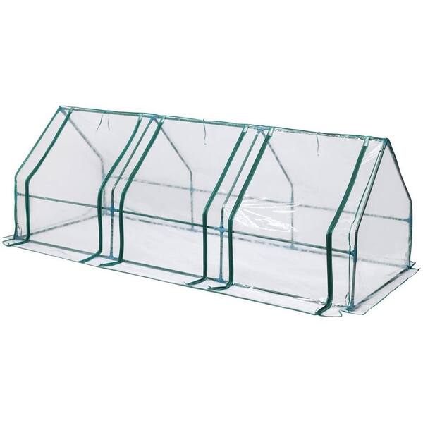 Aoodor 9 ft. W x 3 ft. D x 3 ft. H Portable Mini Greenhouse Kit with 3 Roll-up Zipper Doors, Transparent