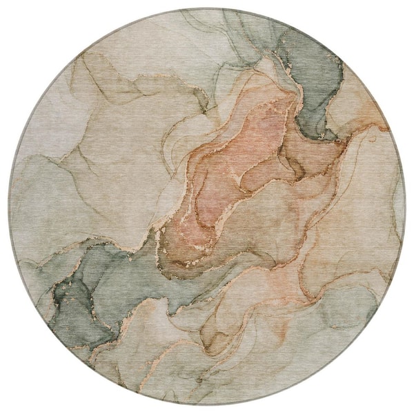 Chantille Machine Washable Indoor/Outdoor Abstract ACN3119 Sage 8 ft. x 8 ft. Round Rug