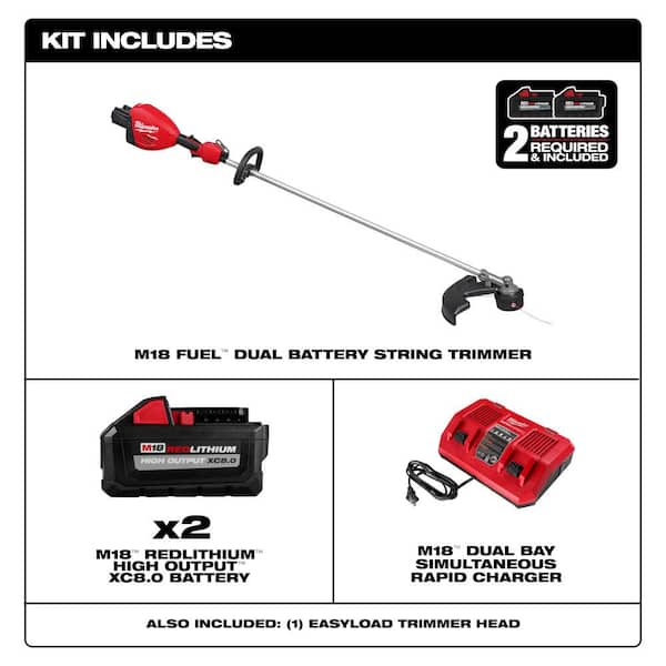 Milwaukee M18 FUEL 18V Brushless Cordless 17 in. Dual Battery Straight Shaft String Trimmer with 2 8.0 Ah Batteries and Charger 3006 22