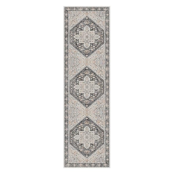 Azira Medallion Gray/Beige 2 ft. x 7 ft. Living Room/Bedroom/Dining Room Area Rug