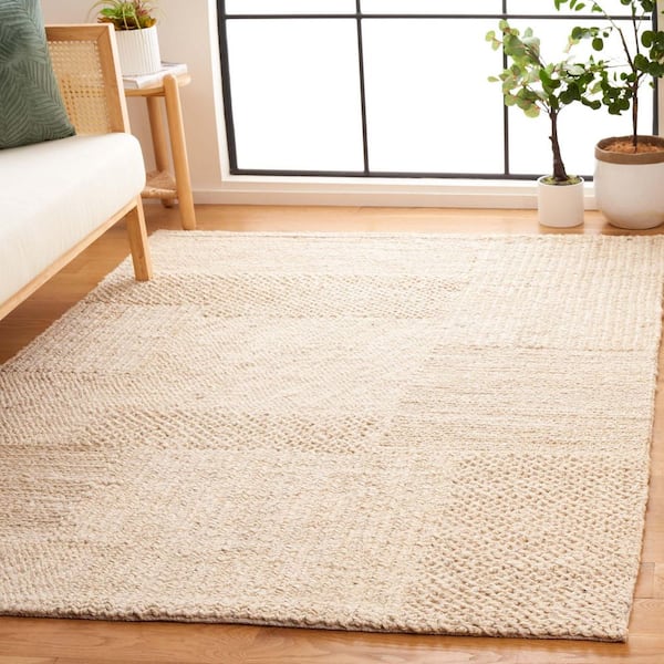 Natural Fiber 3 ft. x 5 ft. Bleach/Ivory Woven Solid Geometric Area Rug