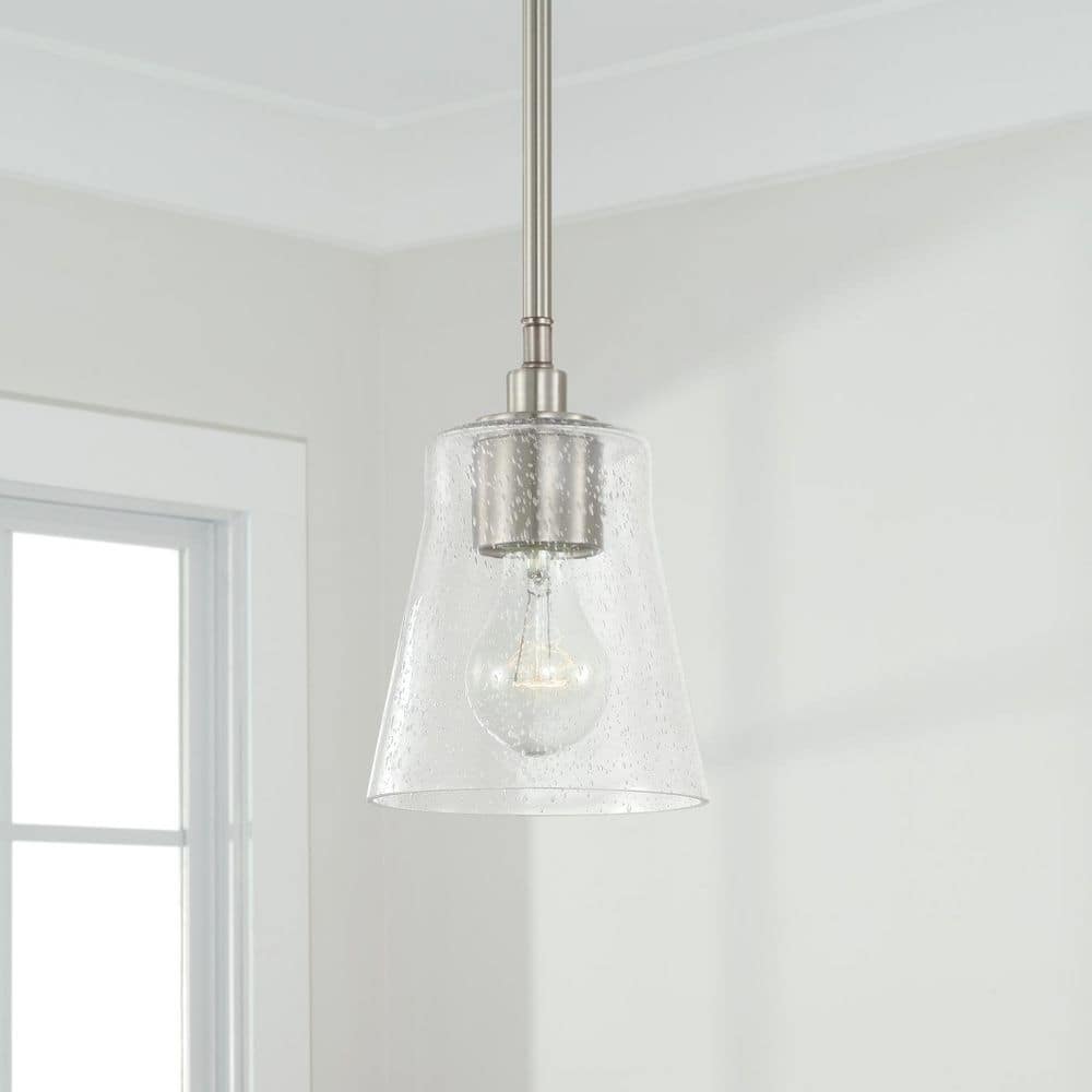 Brushed Nickel Mini Pendant with Clear Seeded Glass Shade