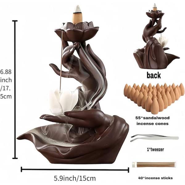 Afoxsos Lotus Hand Ceramic Backflow Incense Burner with 50-Cones