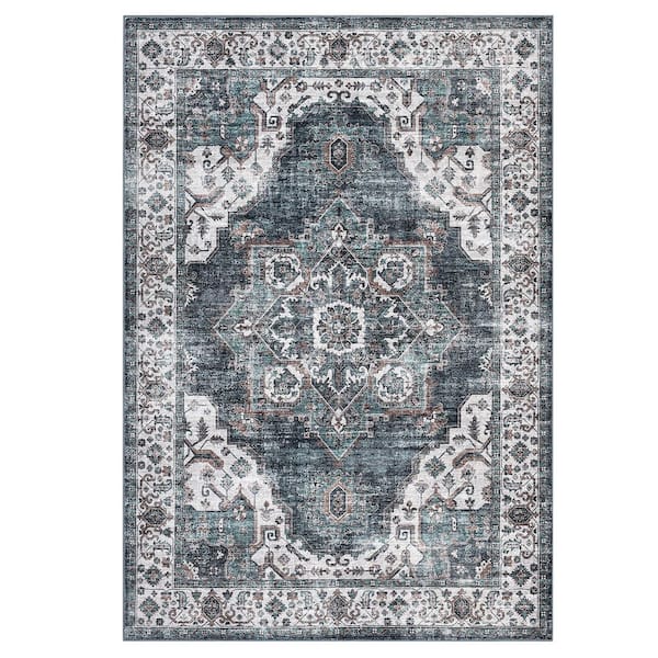 Garvee Ultra-Thin Washable Vintage Floral Rug Soft Non-Slip for Bedroom Living Room Office Blue 10 ft. x 13 ft. Area Rug