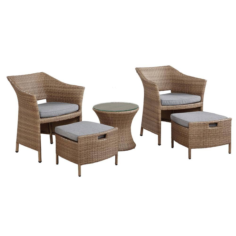 Alaterre Furniture Kokoli 5-Piece All-Weather Wicker Outdoor Patio Conversaton Set with Dark Gray Cushions - 1
