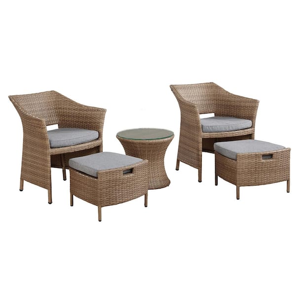 Kokoli 5-Piece All-Weather Wicker Outdoor Patio Conversaton Set with Dark Gray Cushions