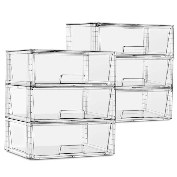 Sorbus Set of 6 Extra Large Stackable Clear Plastic Pull-Out Drawer Organizer Bins - For multipurpose storage solution