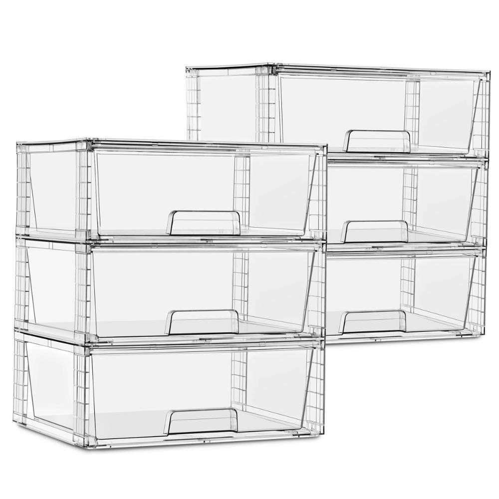 Set of 6 Extra Large Stackable Clear Plastic Pull-Out Drawer Organizer Bins - For multipurpose storage solution price history on PriceWatchPro
