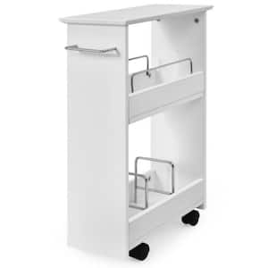 White Kitchen Cart Slim Rolling 3-Tier Bathroom Mobile Shelving Cabinet wih Handle