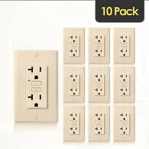 20-Amp 125-Volt GFCI Outlet, Self-Test GFI Receptacle, Duplex Outlet, Wall Plate Included, Ivory (10-Pack)