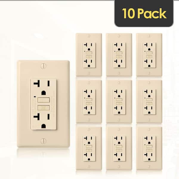Faith 20-Amp 125-Volt GFCI Outlet, Self-Test GFI Receptacle, Duplex Outlet, Wall Plate Included, Ivory (10-Pack)