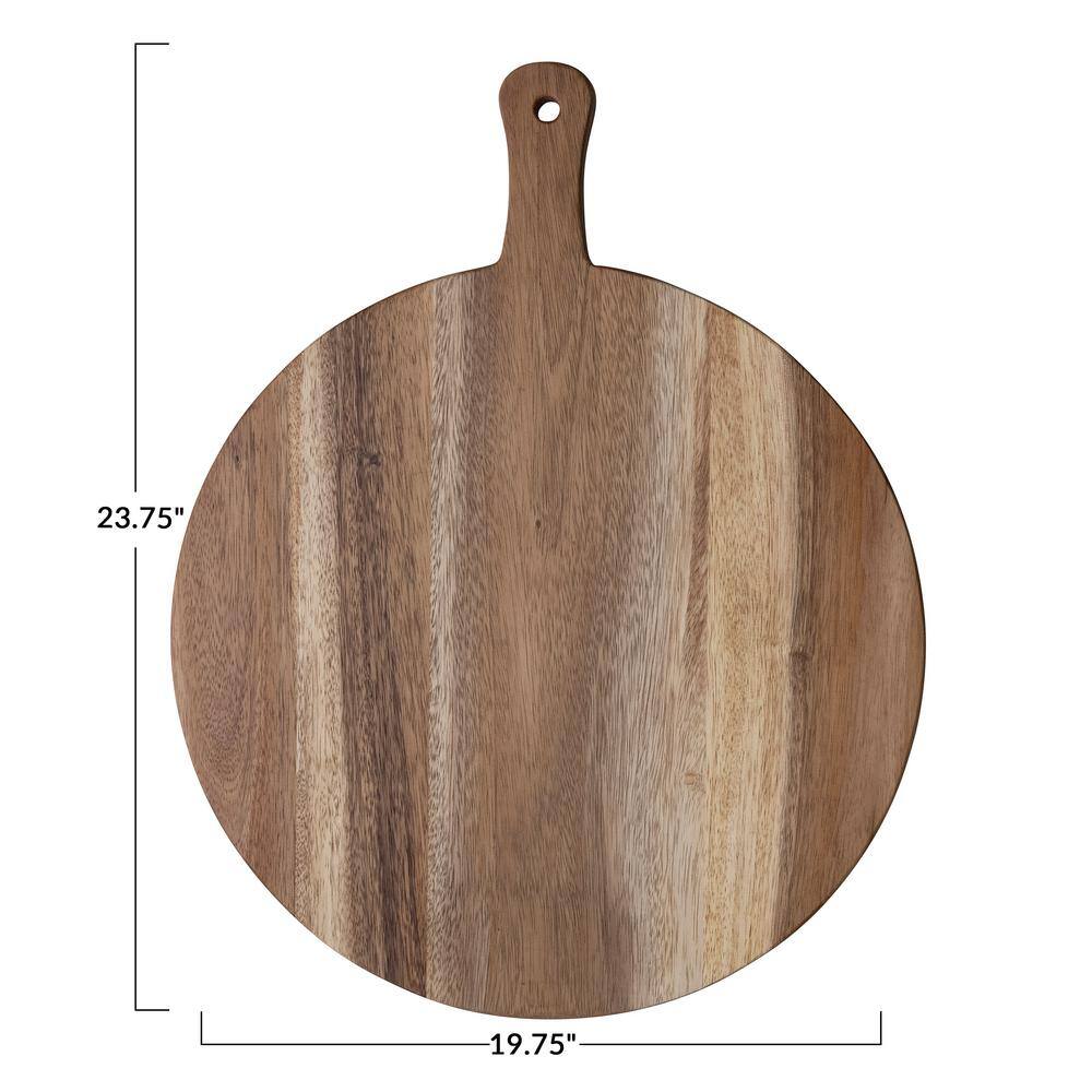 Large Round Natural Suar Wood Cutting Board with Handle