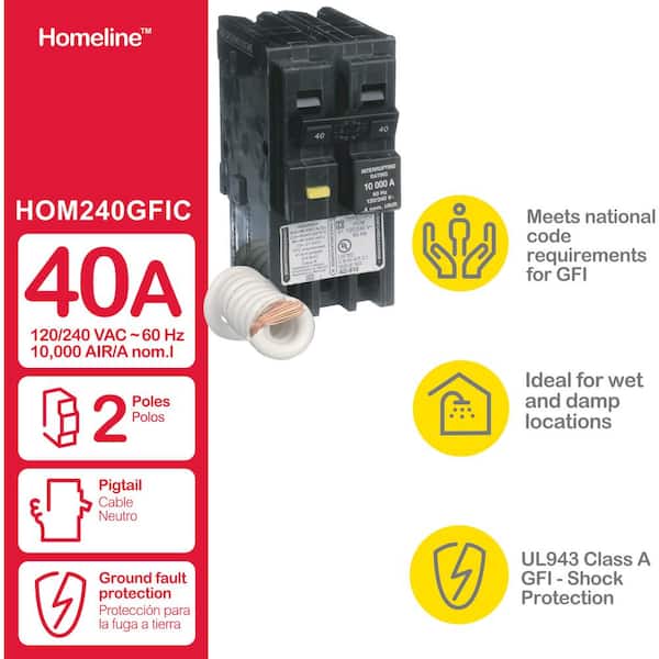 Square D Homeline 40 Amp 2-Pole GFCI Circuit Breaker HOM240GFIC