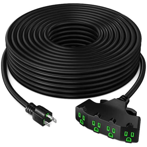 50 ft. 10 / 3 Heavy Duty Indoor T-Shaped Extension Cord 4-Outlet 15 Amps Black