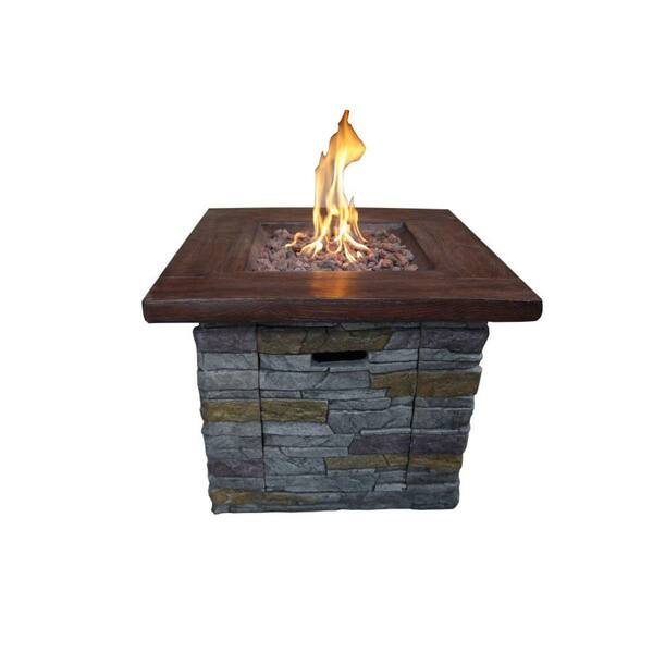 Brown Wood Look Propane Gas Fire Pit, Moroccan Fire Pit B M