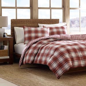 Edgewood 2-Piece Red Plaid Cotton Twin Duvet Cover Set