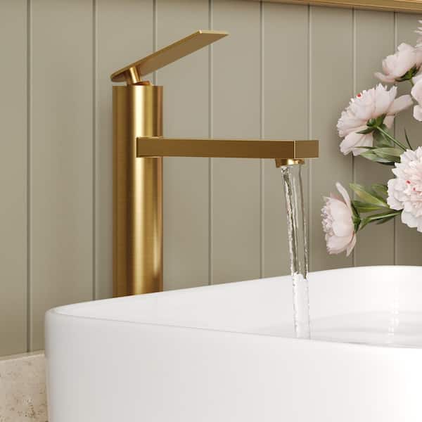12 in. Single Handle Single Hole Bathroom Faucet with Pop-Up Drain and Spot Resistant 1.2 GPM in Brushed Gold
