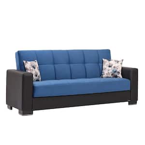 Basics Collection Convertible 87 in. Turquoise/Black Microfiber 3-Seater Twin Sleeper Sofa Bed with Storage