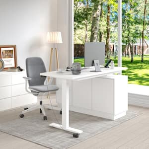 54.3 in. W L-Shaped White Writing Desk Adjustable Height Desk Home Office Workstation with Pop-Up Design Cabinet Drawers