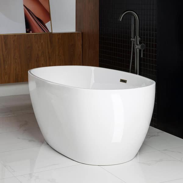 Olivet 59 in. Acrylic FlatBottom Double Ended Bathtub with Oil Rubbed Bronze Overflow and Drain Included in White
