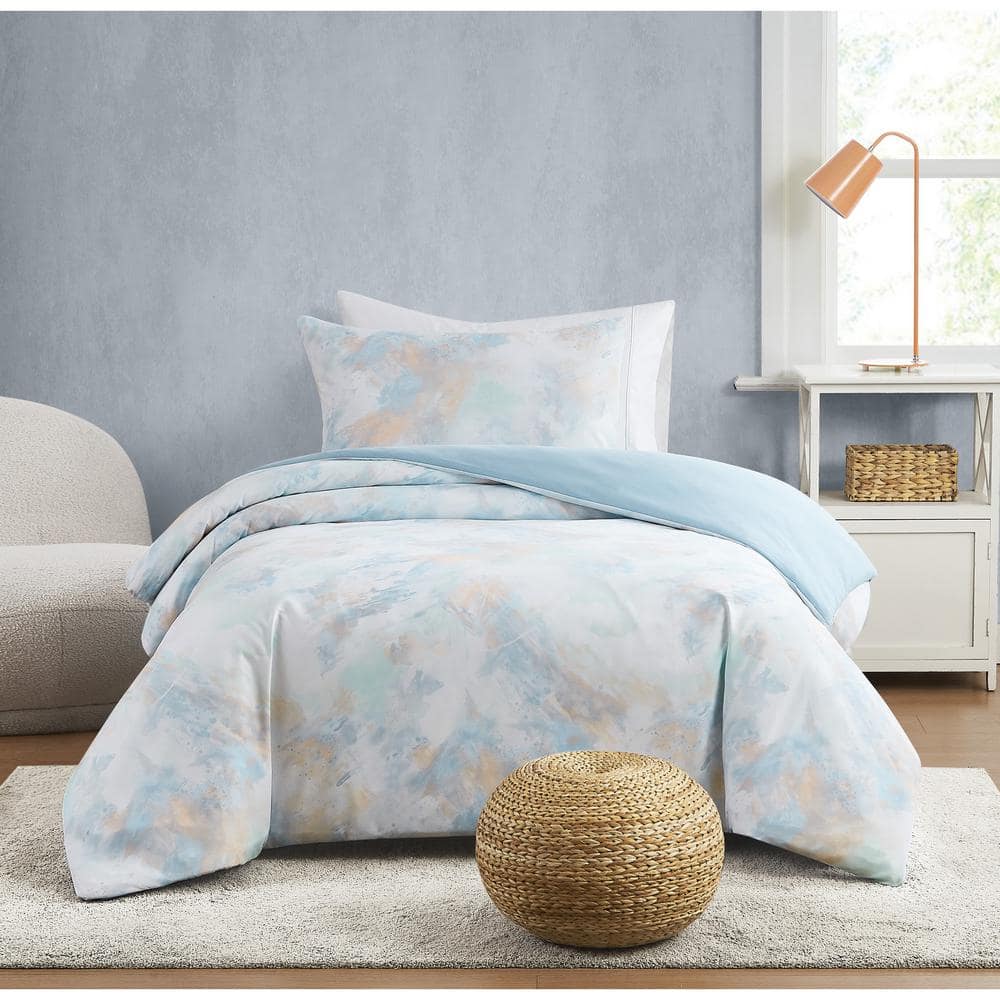 Twin White and Blue Microfiber Reversible Comforter Set