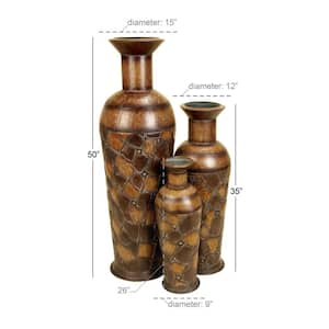 Brown Indoor Outdoor Tall Floor Metal Decorative Vase (Set of 3)